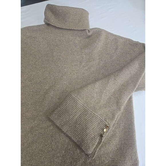 Michael Kors Bell Sleeve Turtleneck Sweater Wool Baby Alpaca Blend Tan Sz M Gold - Picture 4 of 12